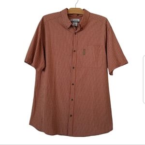 Columbia Sportswear Mens XL Button Down Short Sleeve Shirt Orange White Blue
